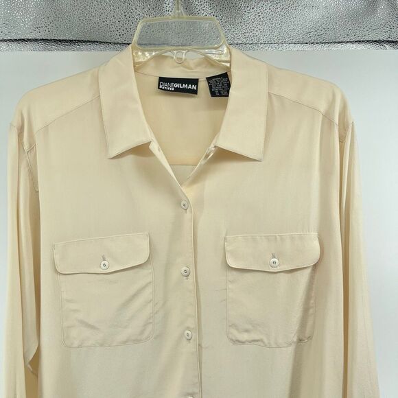 Diane Gilman Petite Women’s Cream 100% Silk Button Front Blouse Small Washable - Picture 3 of 14